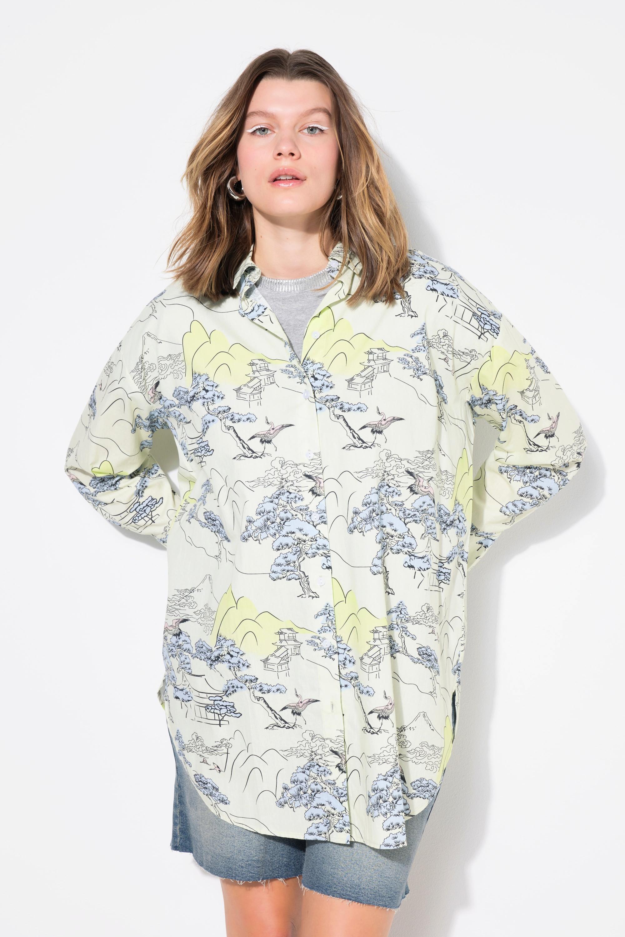 Studio Untold Oversize All-Over Print Langarm Hemdbluse  