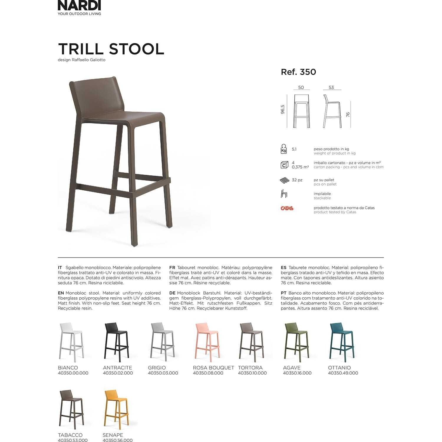 NARDI outdoor Tabouret de bar de jardin Trill jaune 76  