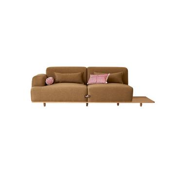 2-Sitzer-Sofa aus Eiche undem Stoff mit integrierter Ablageplatte Duffle