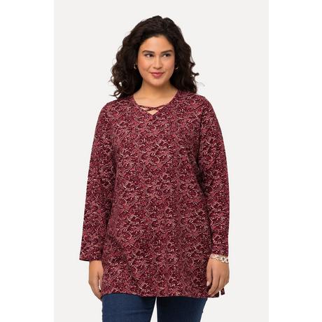 Ulla Popken  Longshirt, A-Linie, V-Ausschnitt mit Zierbändern, Langarm 