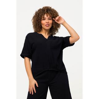 Ulla Popken  Blouse oversized en mousseline à col tunisien et manches courtes 