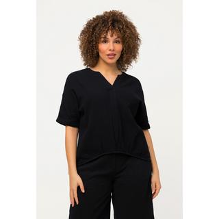 Ulla Popken  Blusa dal taglio oversize in mussola con scollo a tunica e mezze maniche 