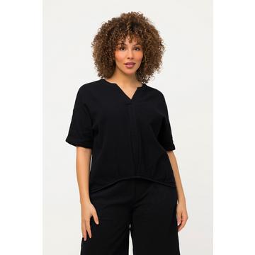 Musselin-Bluse, Oversized, Tunika-Ausschnitt, Halbarm