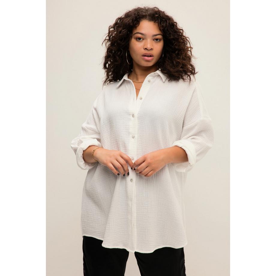 Studio Untold Blusa di mussola oversize con collo a camicia e maniche lunghe  