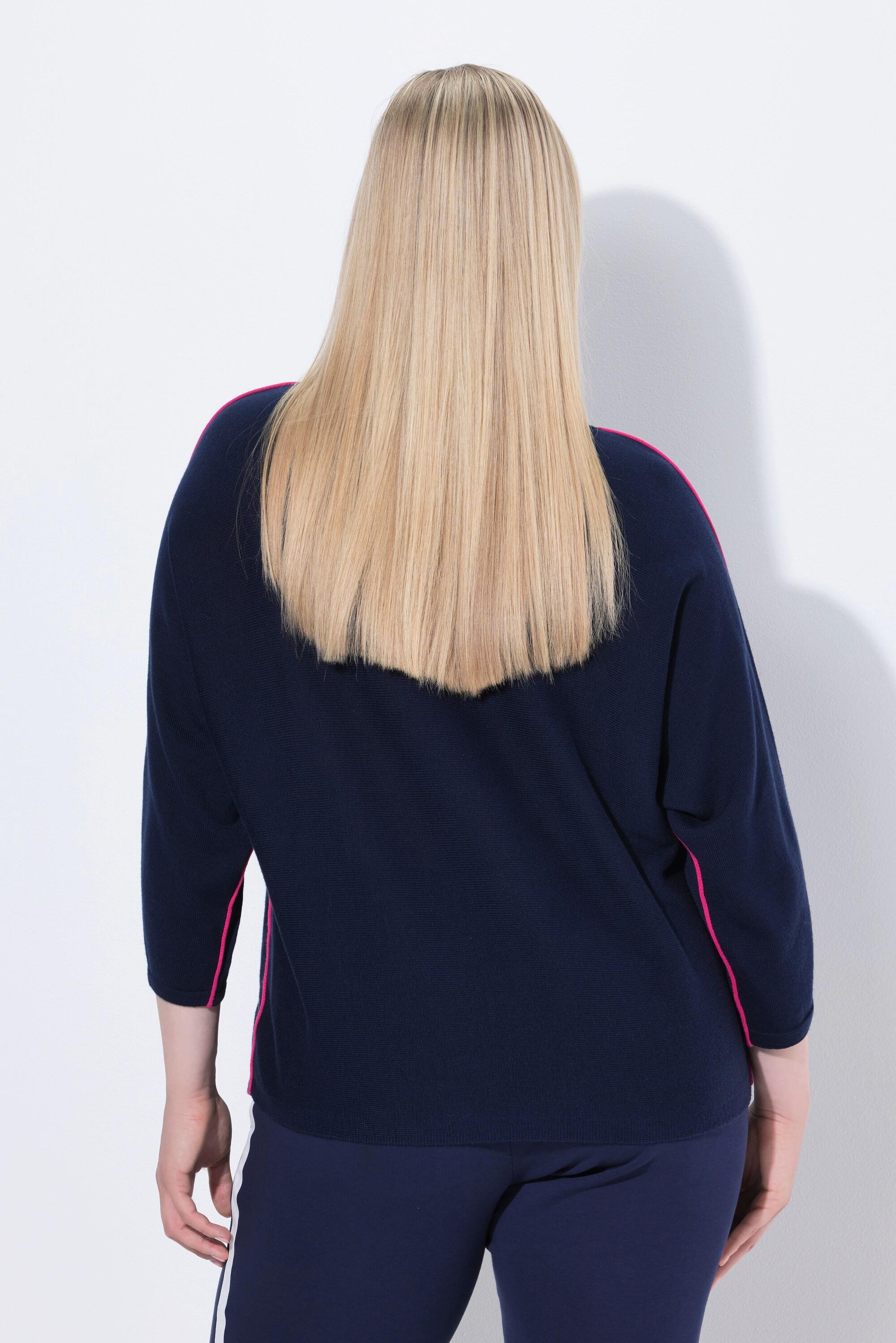 Ulla Popken Pullover Piping U-Boot-Ausschnitt 3/4-Arm  