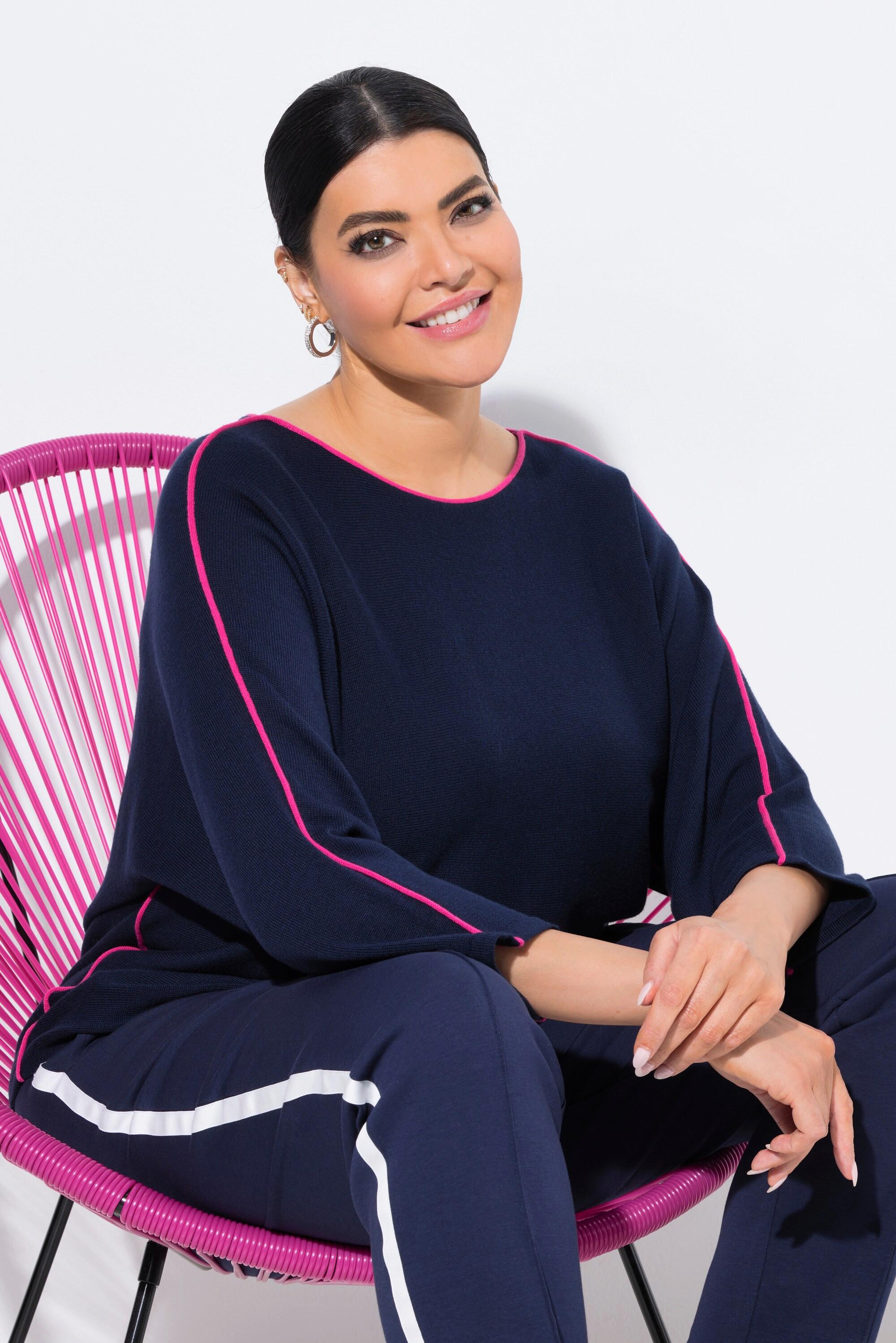 Ulla Popken Pullover Piping U-Boot-Ausschnitt 3/4-Arm  