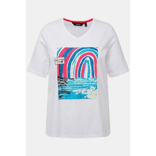 Ulla Popken  T-shirt classica con design marino, scollo a V e mezze maniche 