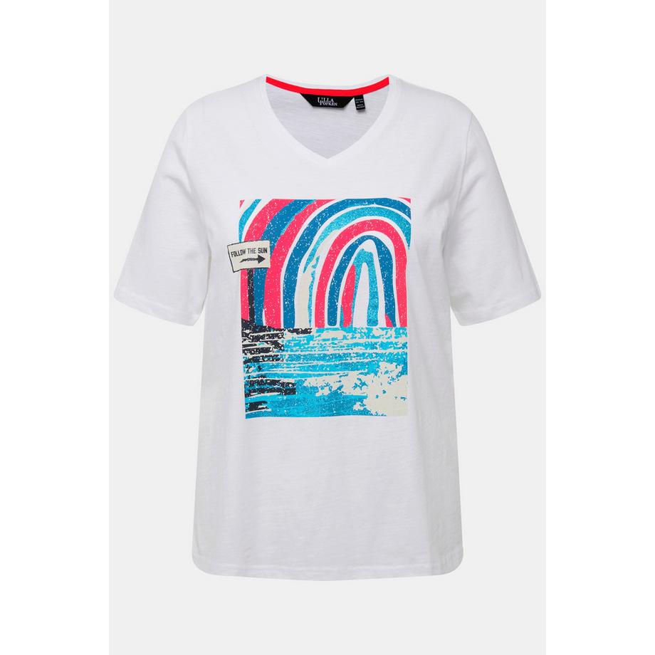 Ulla Popken T-Shirt Classic Col V Manches Courtes Motif Marin  