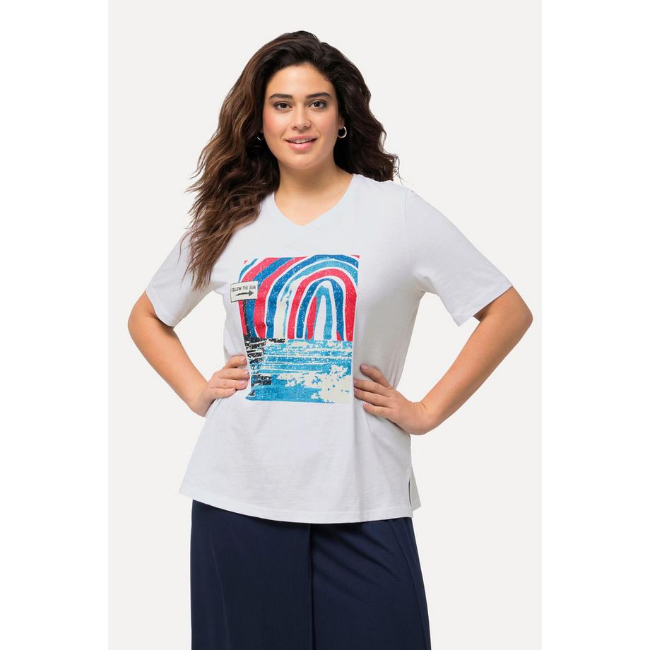 Ulla Popken T-Shirt Classic Col V Manches Courtes Motif Marin  