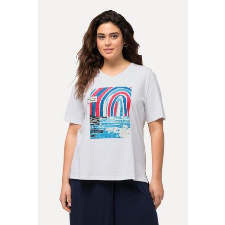 Ulla Popken  T-shirt classica con design marino, scollo a V e mezze maniche 