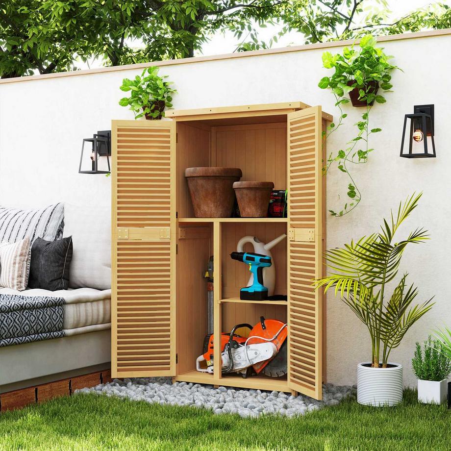 Northio Armoire de jardin remise à outils en bois remise à outils avec toit en asphalte porte à lattes armoire à outils remise de jardin 4 compartiments jaune clair 87 x 46,5 x 160 cm  