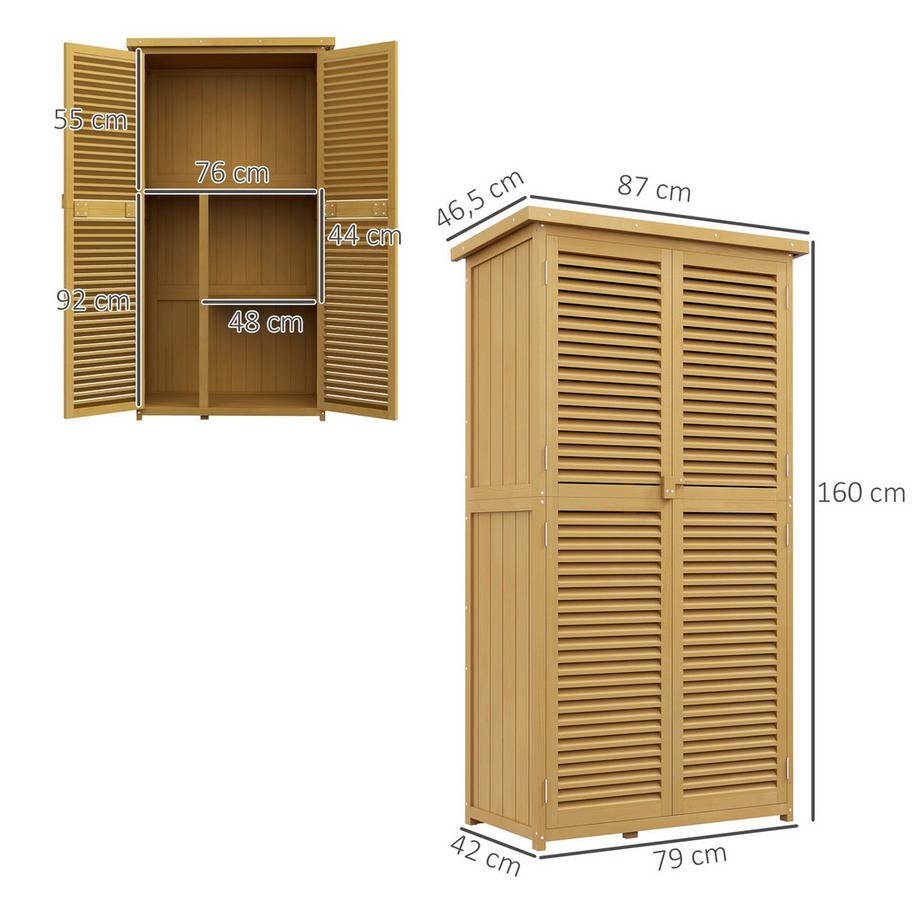 Northio Armoire de jardin remise à outils en bois remise à outils avec toit en asphalte porte à lattes armoire à outils remise de jardin 4 compartiments jaune clair 87 x 46,5 x 160 cm  