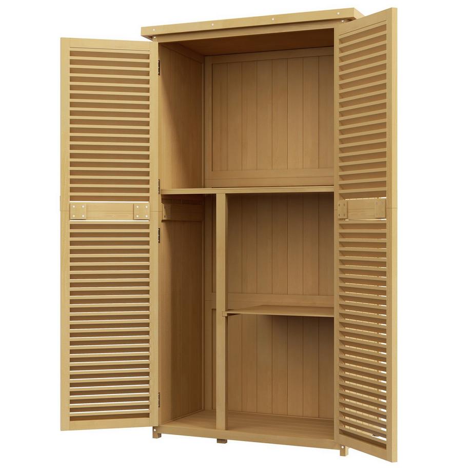 Armadio da giardino capanno per attrezzi in legno capanno per attrezzi con tetto in asfalto con porta a doghe armadio per attrezzi casetta da giardino 4 scomparti giallo chiaro 87 x 46,5 x 160 cm