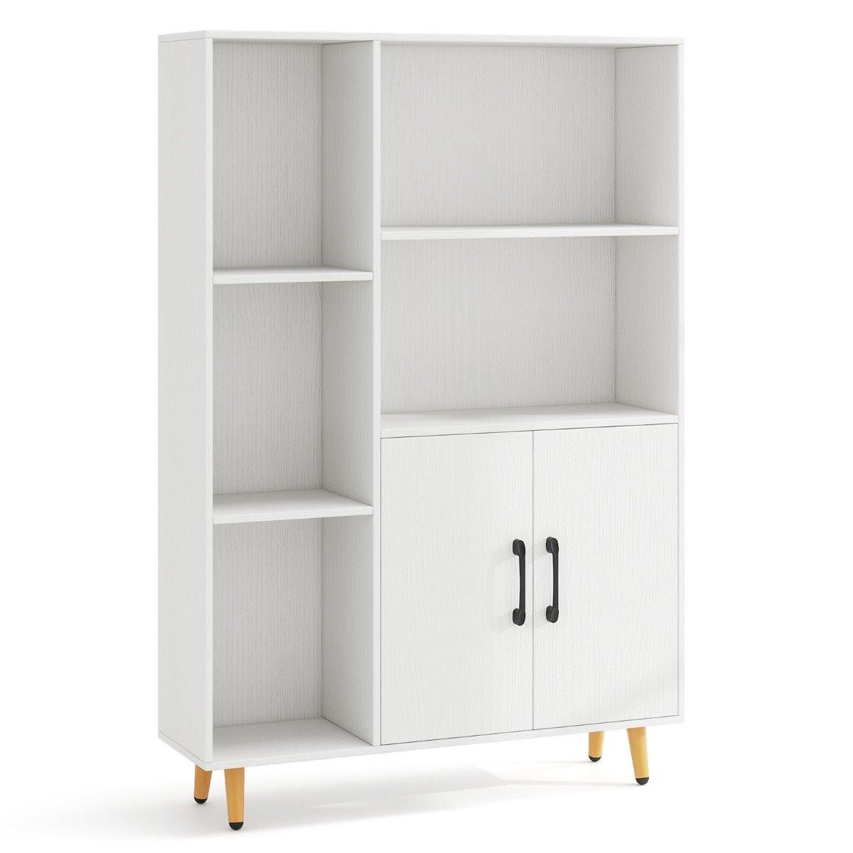 Northix Bücherschrank Weiß Bücherregal mit Türen und offenes Fächern 80 x 23,5 x 119 cm  