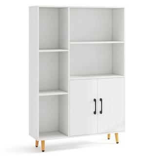 Northix Bücherschrank Weiß Bücherregal mit Türen und offenes Fächern 80 x 23,5 x 119 cm  