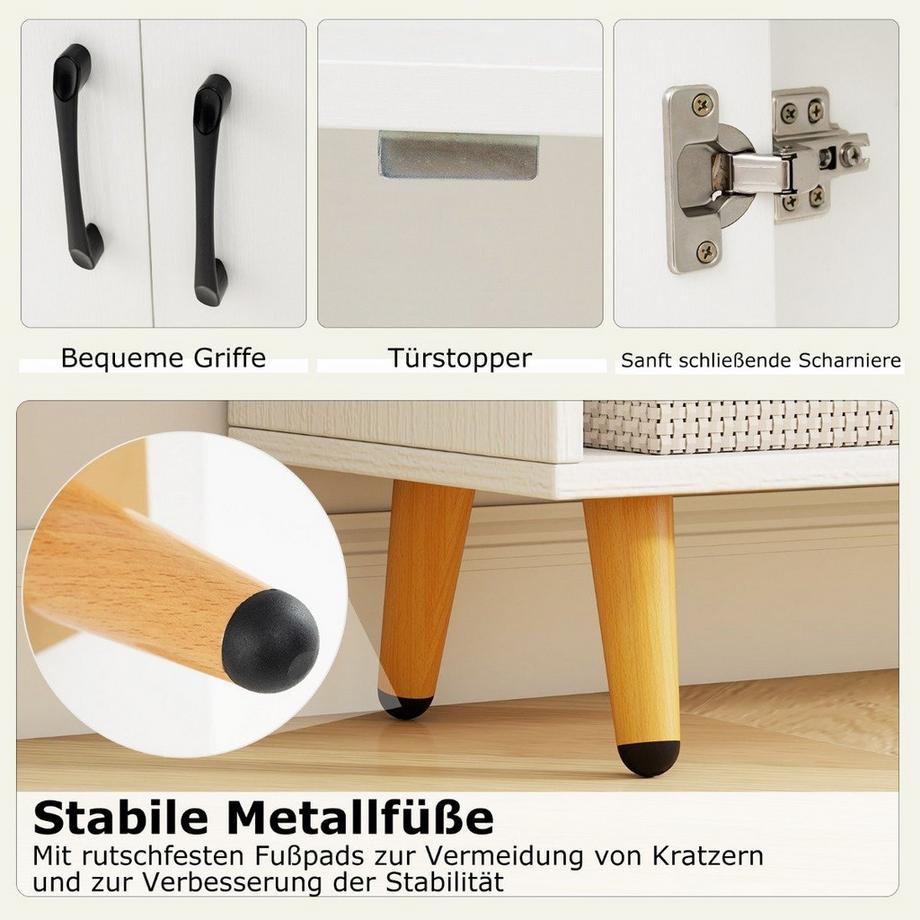 Northix Bücherschrank Weiß Bücherregal mit Türen und offenes Fächern 80 x 23,5 x 119 cm  