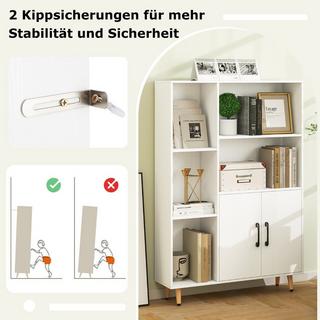 Northix Bücherschrank Weiß Bücherregal mit Türen und offenes Fächern 80 x 23,5 x 119 cm  