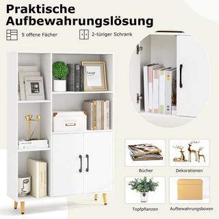 Northix Bücherschrank Weiß Bücherregal mit Türen und offenes Fächern 80 x 23,5 x 119 cm  
