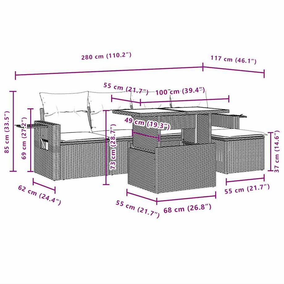 VidaXL Ensemble de canapés de jardin rotin synthétique  