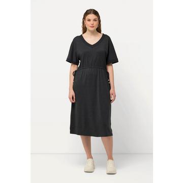 Abito di jersey dal taglio svasato con coulisse, scollo a V e mezze maniche