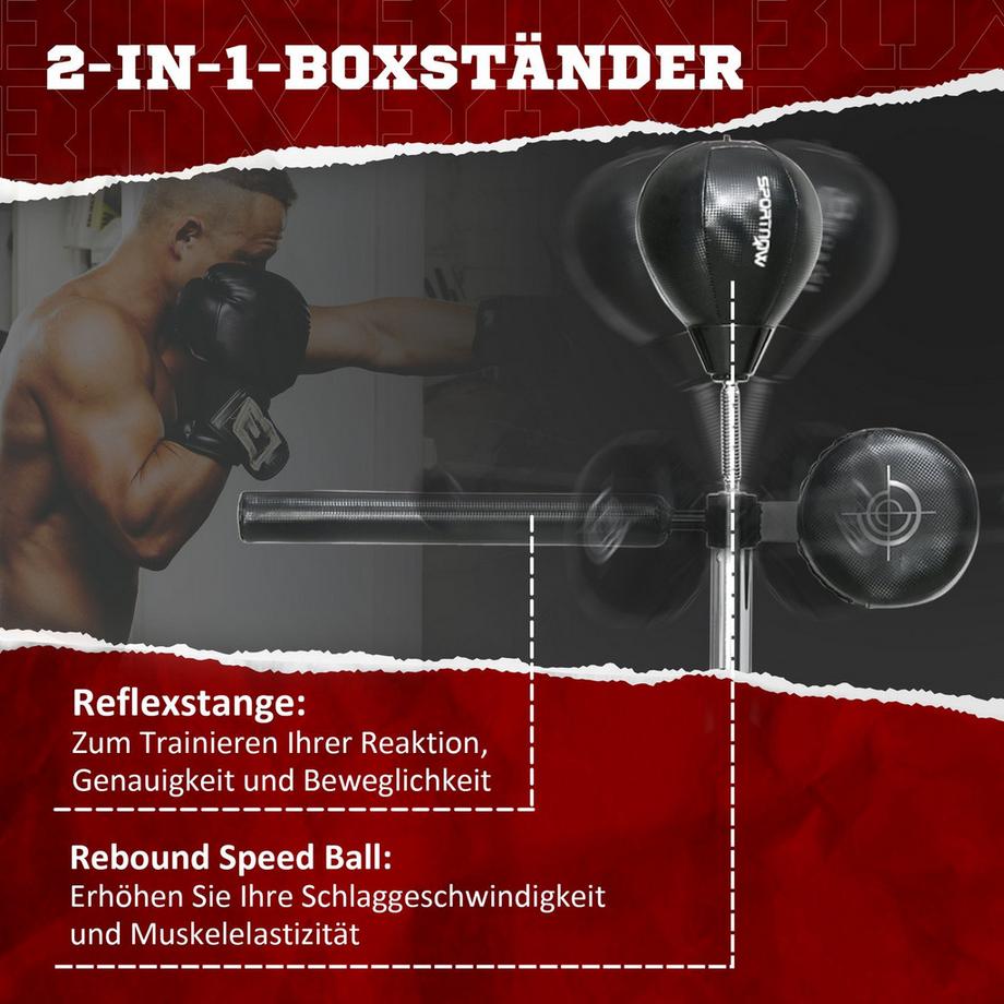 Northio  Boxsack, Boxständer mit Punchingball, Reflexstange, 1,63-2,05 m Höhenverstellbarer Standboxball mit Pratze, Standboxtrainer für Boxing, HDPE, Kunstleder 
