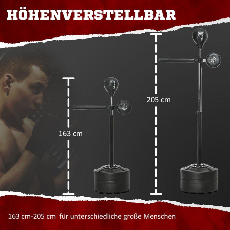 Northio  Boxsack, Boxständer mit Punchingball, Reflexstange, 1,63-2,05 m Höhenverstellbarer Standboxball mit Pratze, Standboxtrainer für Boxing, HDPE, Kunstleder 