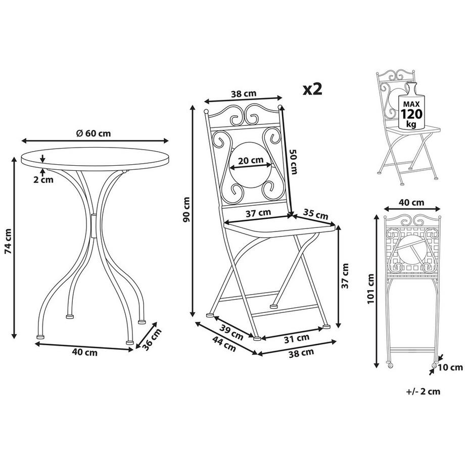 Beliani Set bistrot en Ferro Retrò CARPINO  