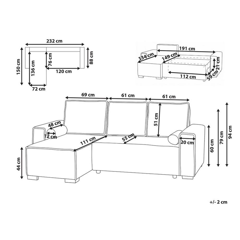 Beliani Canapé d'angle en Tissu  EDANE  
