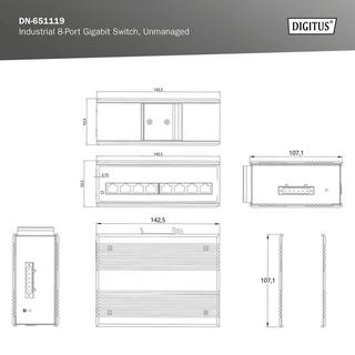 Digitus  Industrial 8-Port Gigabit Switch DIN rail, erweiterter Temperaturbereich 