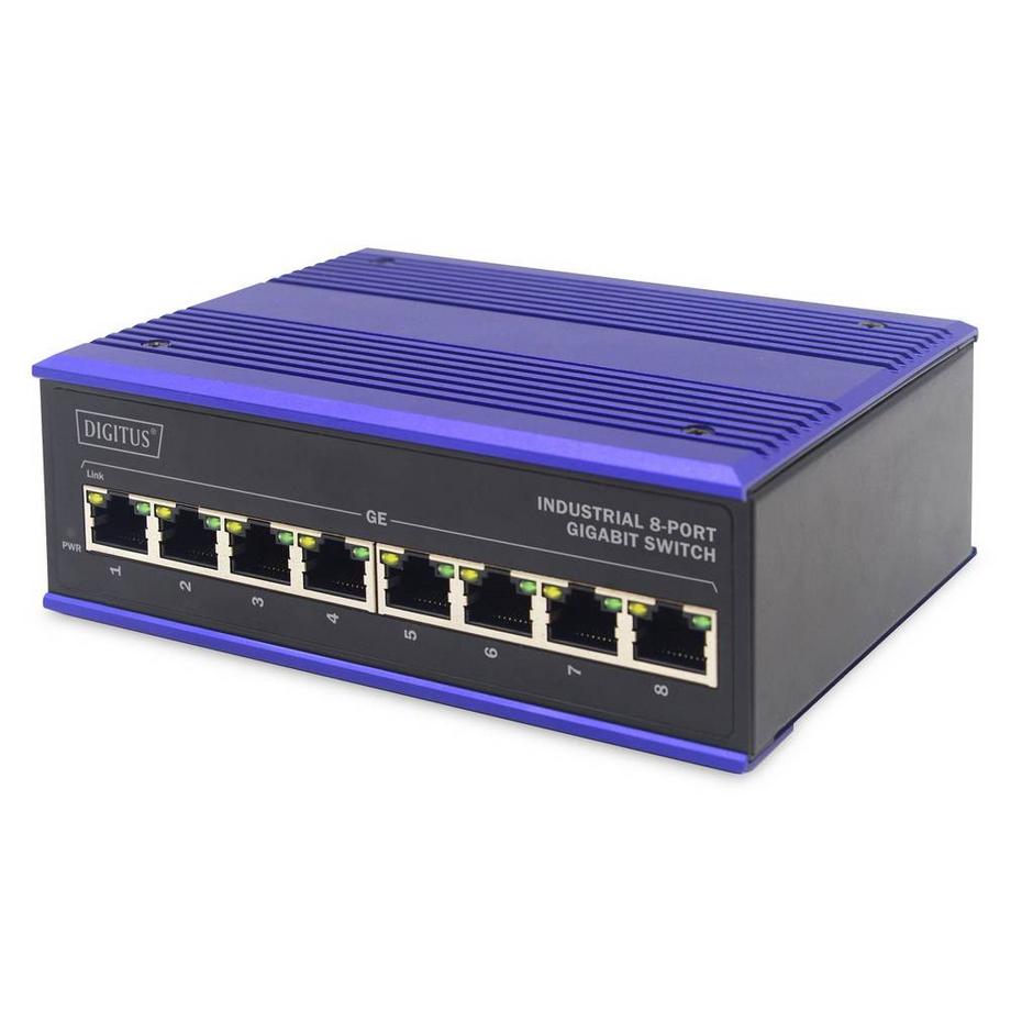 Industrial 8-Port Gigabit Switch DIN rail, erweiterter Temperaturbereich