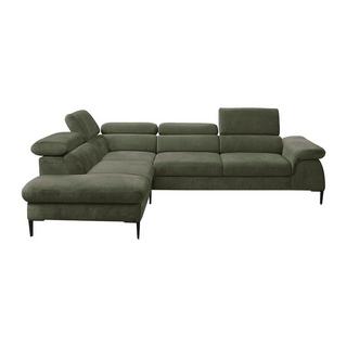 PASCAL MORABITO Grand canapé d'angle gauche convertible en velours vert SEPINA de Pascal Morabito  