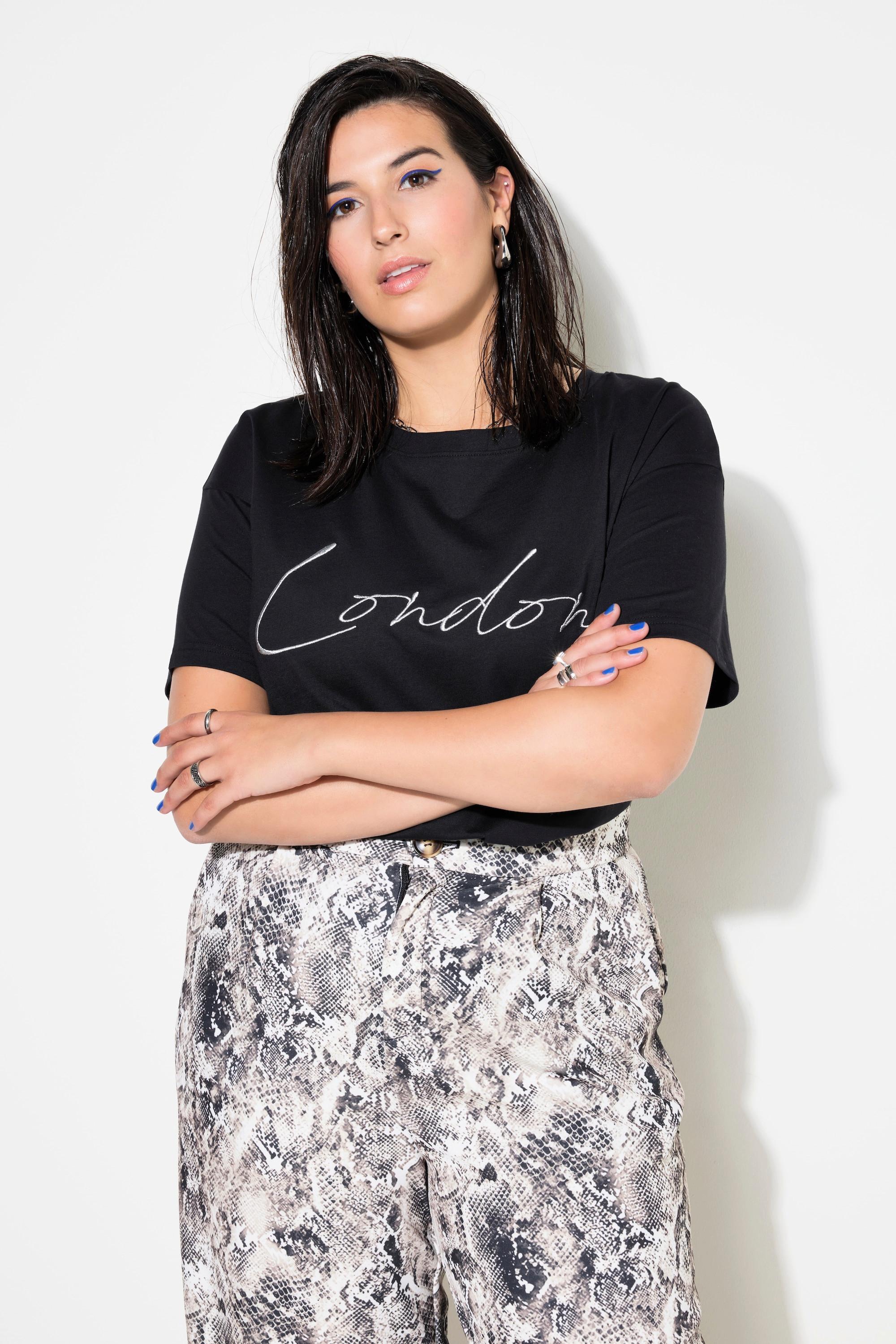 Studio Untold  T-shirt dal taglio oversize con scritta ricamata LONDON ed effetto metallico 