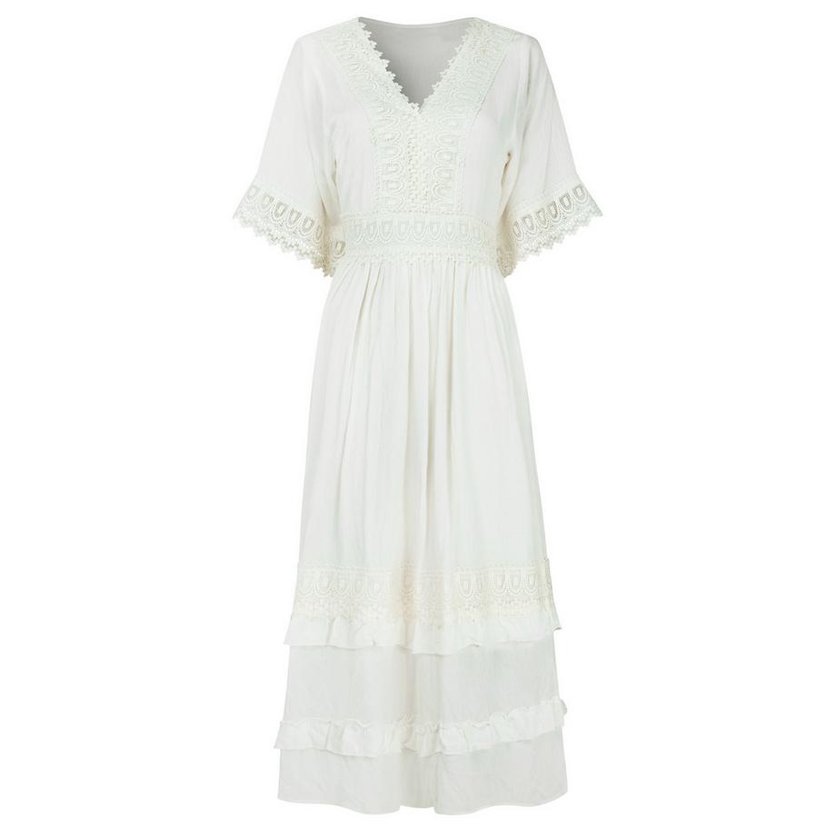 Joe Browns Robe Maxi Froissée avec Finition Dentelle et Ceinture Taille Froncée  