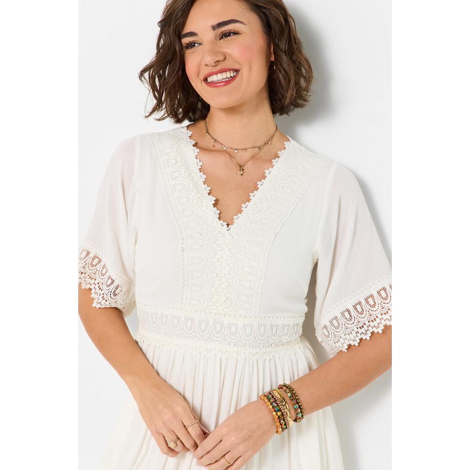 Joe Browns Robe Maxi Froissée avec Finition Dentelle et Ceinture Taille Froncée  