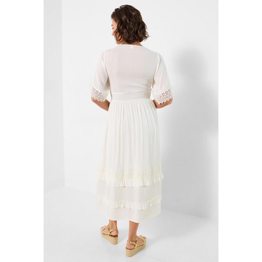 Joe Browns Robe Maxi Froissée avec Finition Dentelle et Ceinture Taille Froncée  