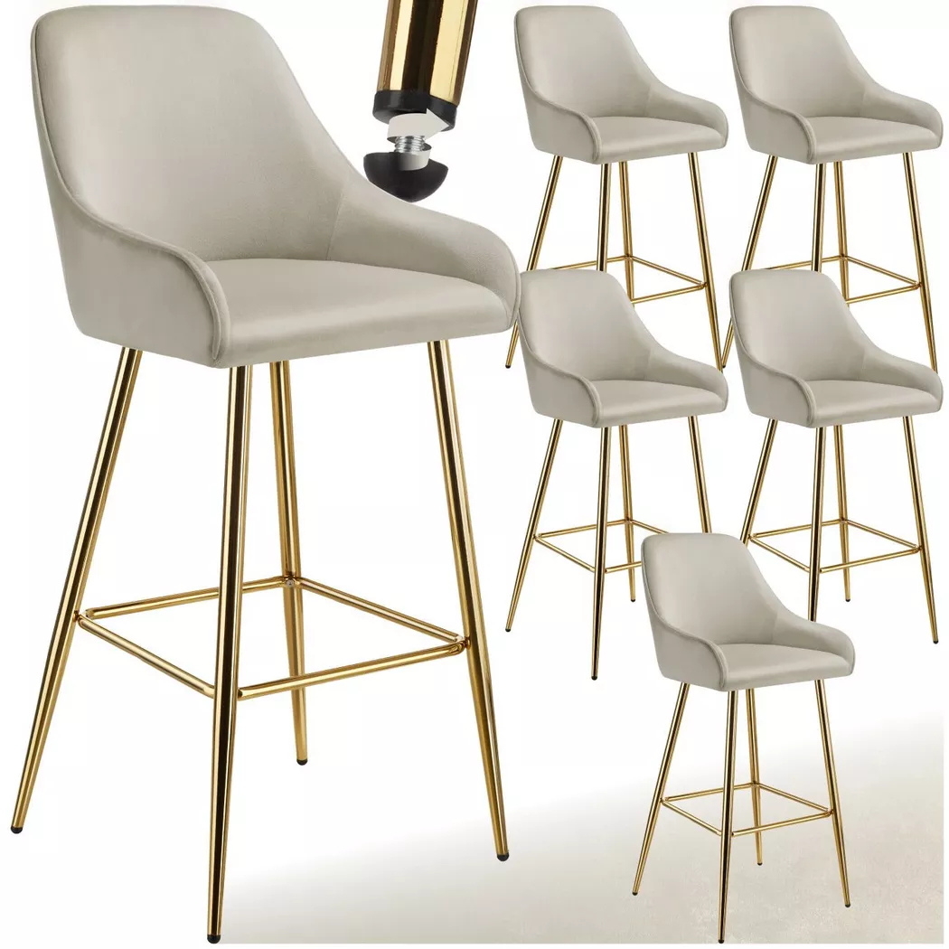 Tectake - Sgabello da bar Avane In velluto, imbottito, One Size, Creme