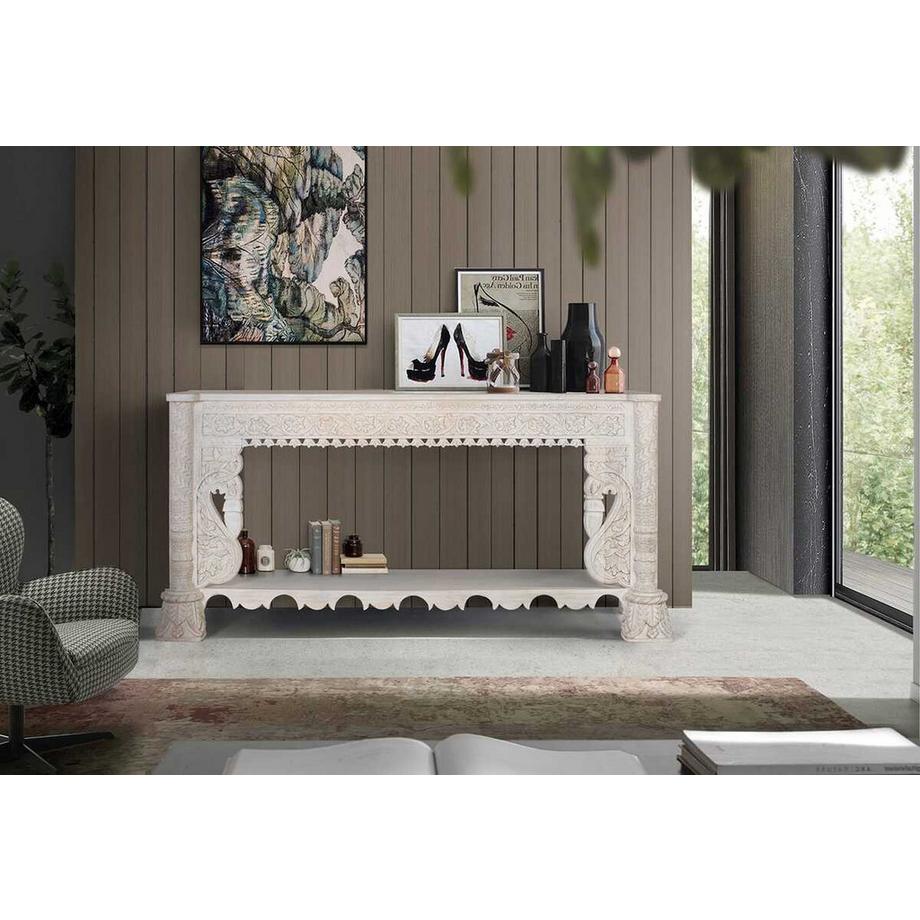 mutoni Konsole Antique Mangoholz antikweiss 180x90  