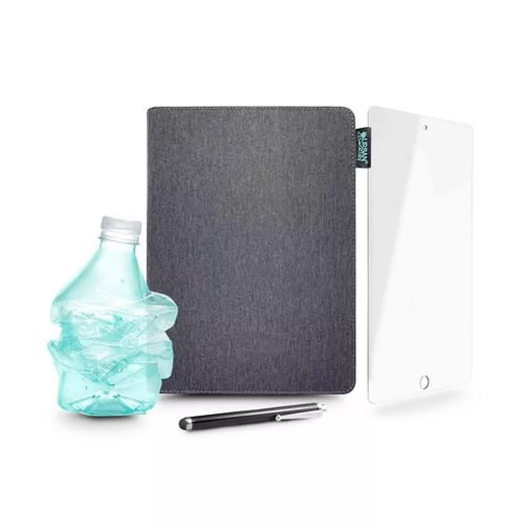 Urban Factory - Eco  Starter Pack Hülle für iPad 10.2" Grau + Displayschutzfolie aus gehärtetem Glas für iPad 10.2" Transparent + Touch Pen Grau, 10