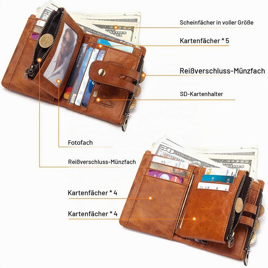 Only-bags.store Portefeuille en Cuir avec Protection RFID Portefeuille Fin avec Chaîne Petit Portefeuille en Cuir Véritable 15 emplacements pour cartes et Poche à Monnaie Zippée  
