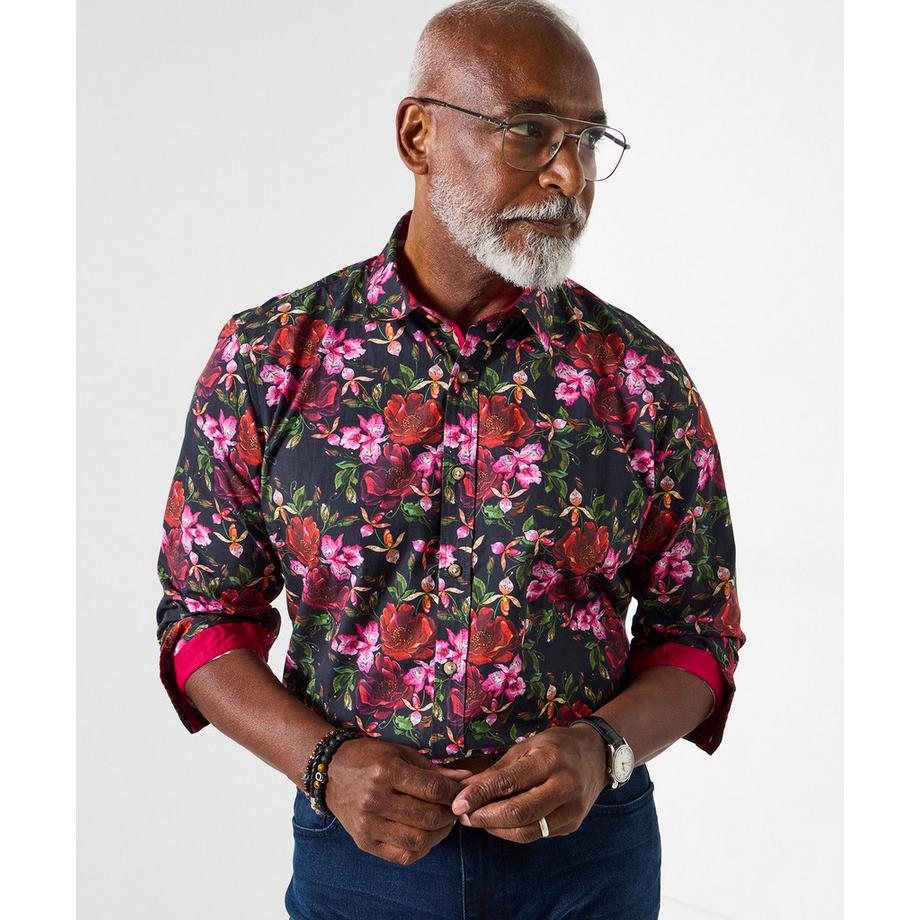 Hemd mit Blumenprint und Kontrastdetails