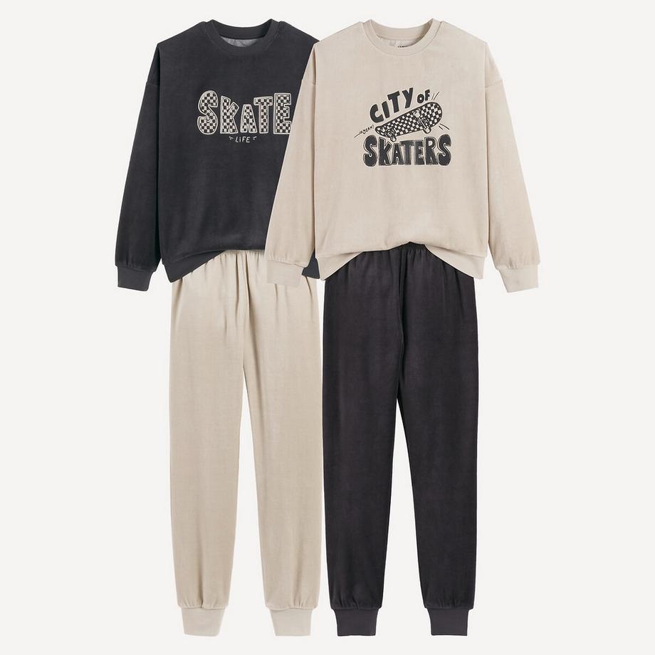Lot de 2 pyjamas en velours imprimé skate