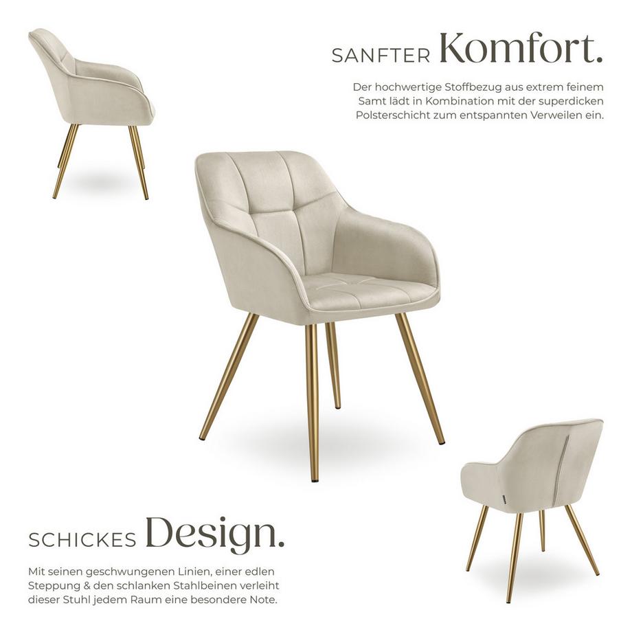 Tectake Esszimmerstuhl Marilyn gepolstert, in Samtoptik, gesteppt durchgehende Lehne  