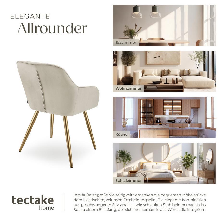 Tectake Esszimmerstuhl Marilyn gepolstert, in Samtoptik, gesteppt durchgehende Lehne  