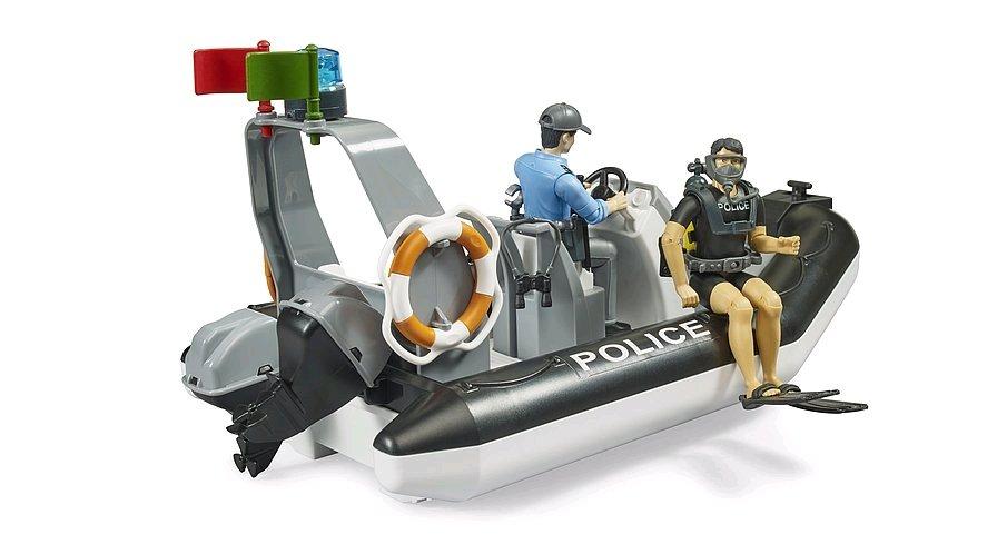 bruder  bworld 62733 - Polizei Schlauchboot mit Polizist, Taucher und Zubehör 