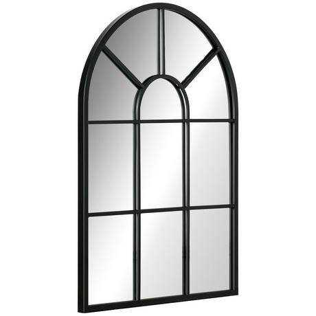 Northio  Miroir mural, miroir de fenêtre, 70 x 50 cm, miroir décoratif avec cadre en métal, miroir suspendu pour salon, chambre à coucher, noir 