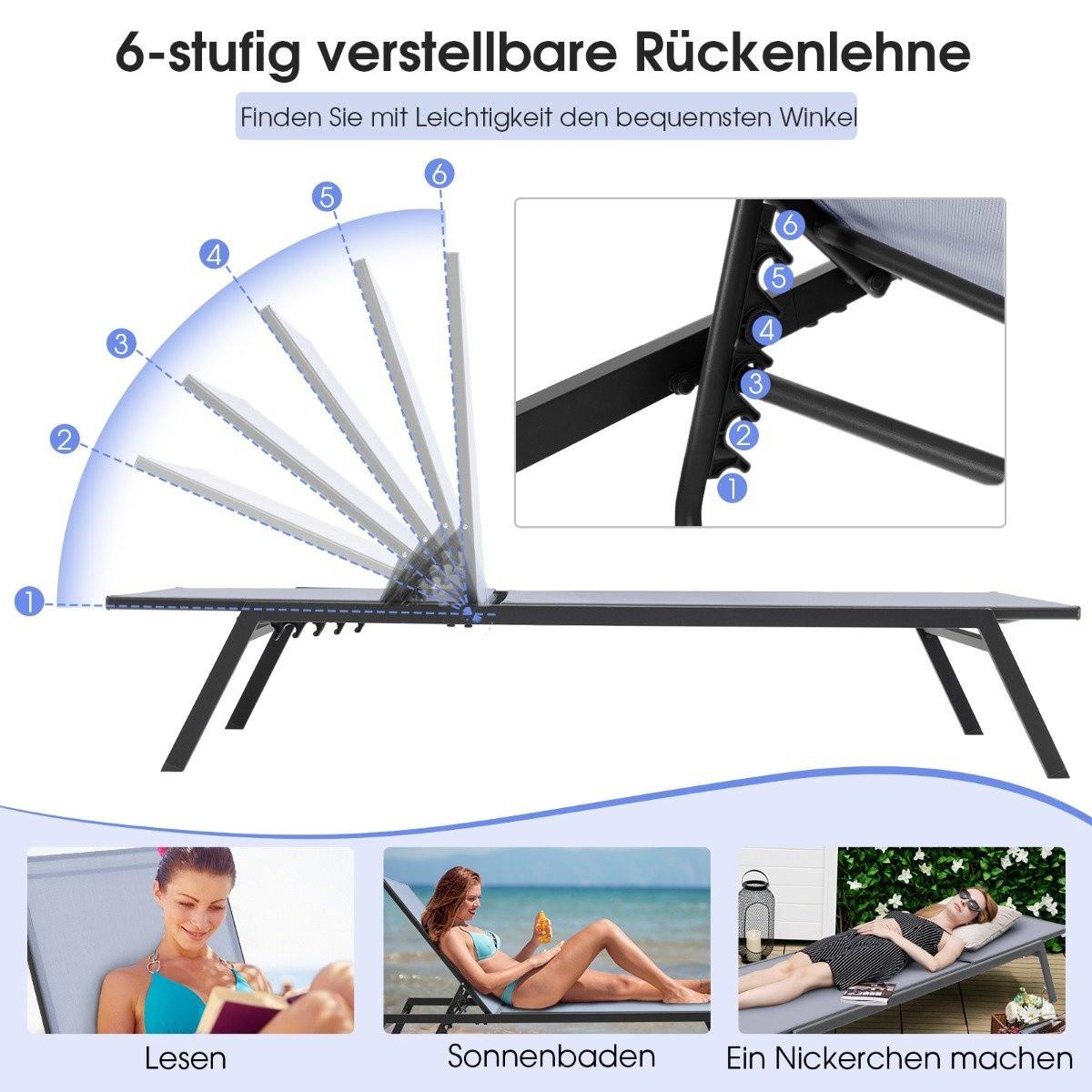 Northix Outdoor Verstellbarer Liegestuhl mit Flacher Liegeposition & Schnelltrocknendem Stoff  