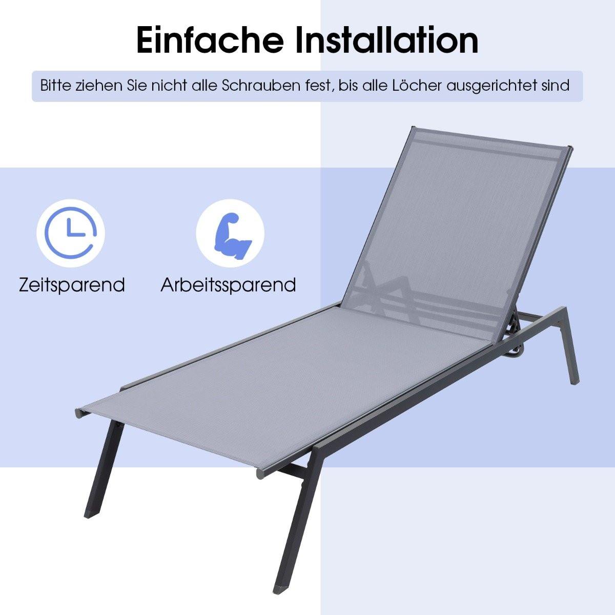 Northix Outdoor Verstellbarer Liegestuhl mit Flacher Liegeposition & Schnelltrocknendem Stoff  