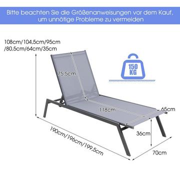 Chaise longue d'extérieur réglable avec position allongée à plat et tissu à séchage rapide