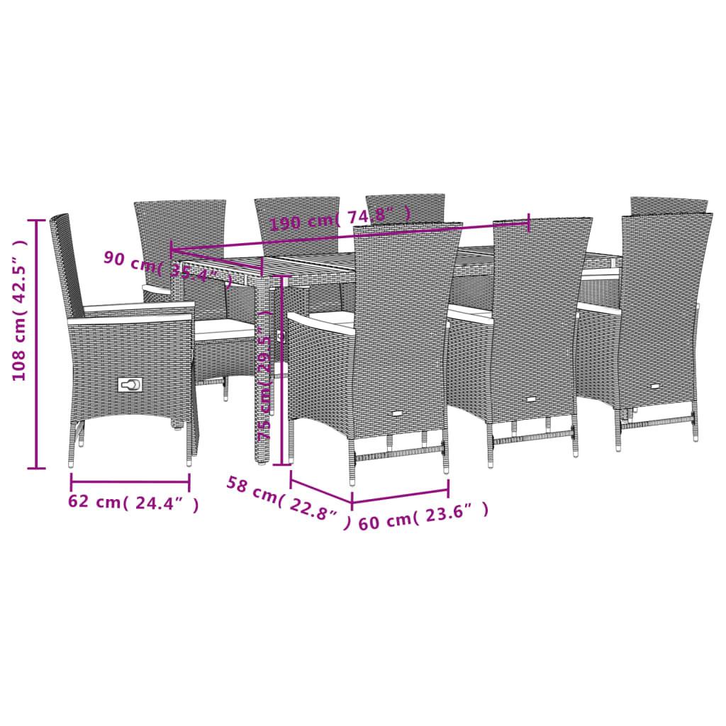 VidaXL Ensemble de salle à manger de jardin rotin synthétique  