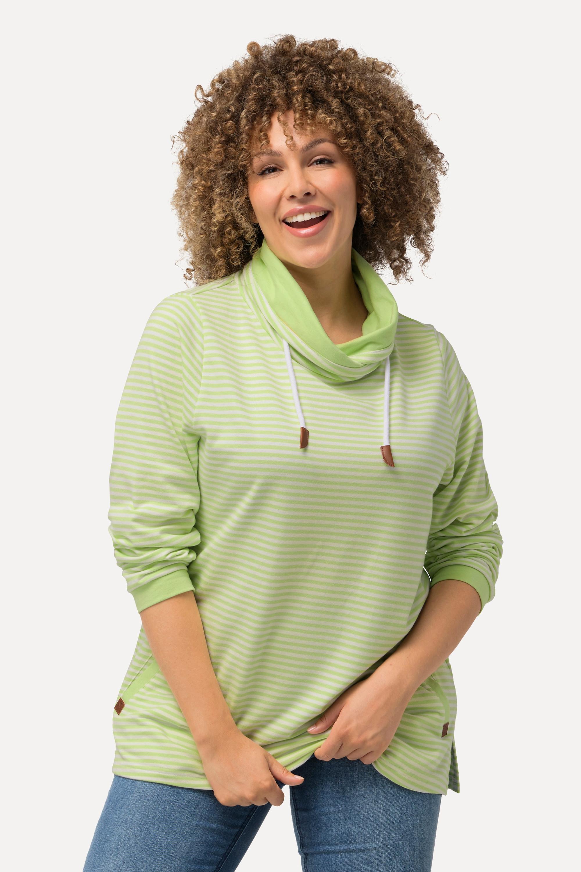 Ulla Popken  Sweat-shirt à rayures, coupe Classic Fit, col montant et manches longues 